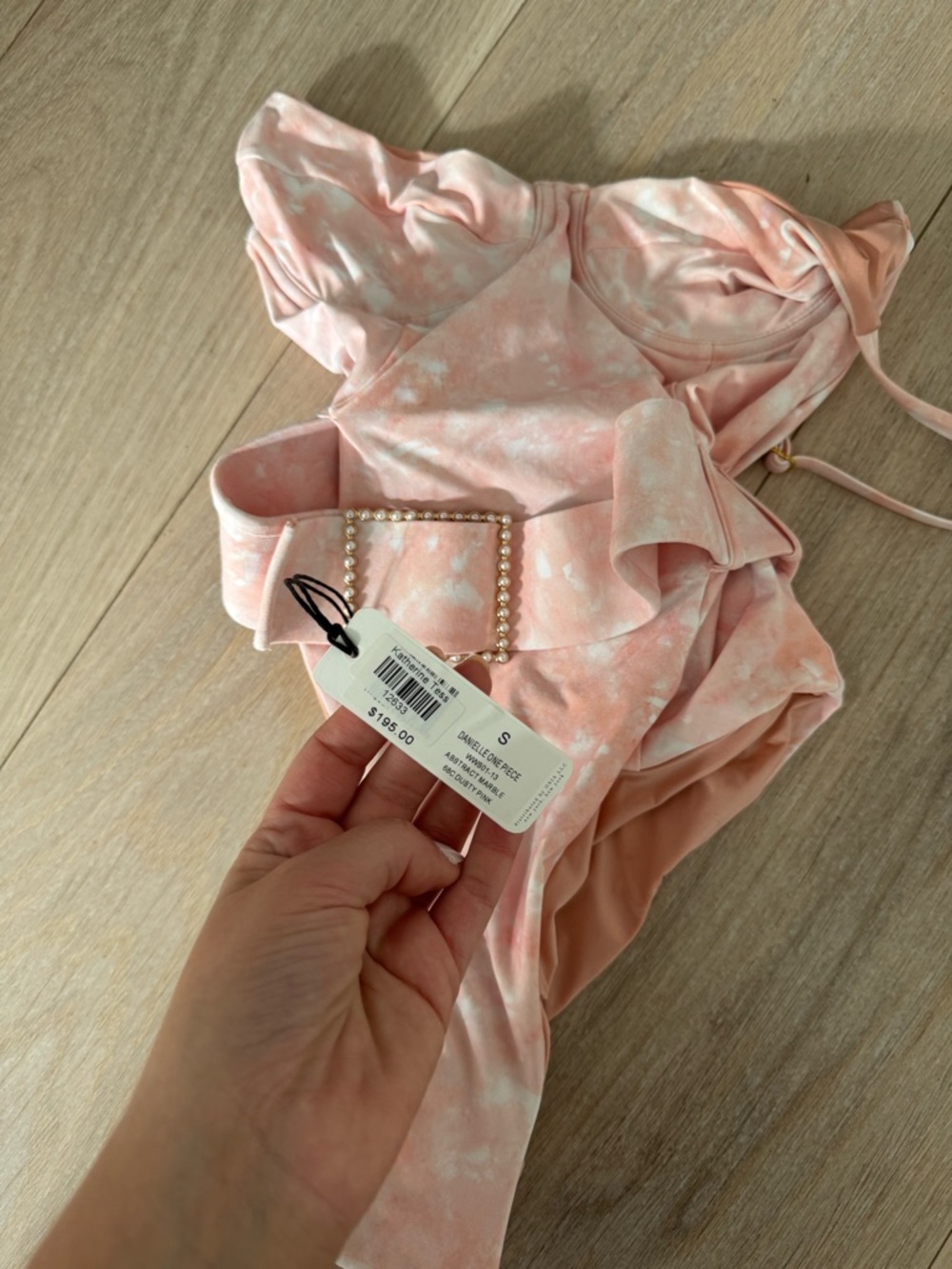 WeWoreWhat Danielle One-Piece Swimsuit with Pearl Buckle Abstract Marble - Picture 2 of 5